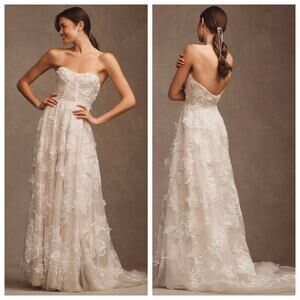 Watters Aren Lace Wedding Dress Anthropologie Nude Underlay Size 14